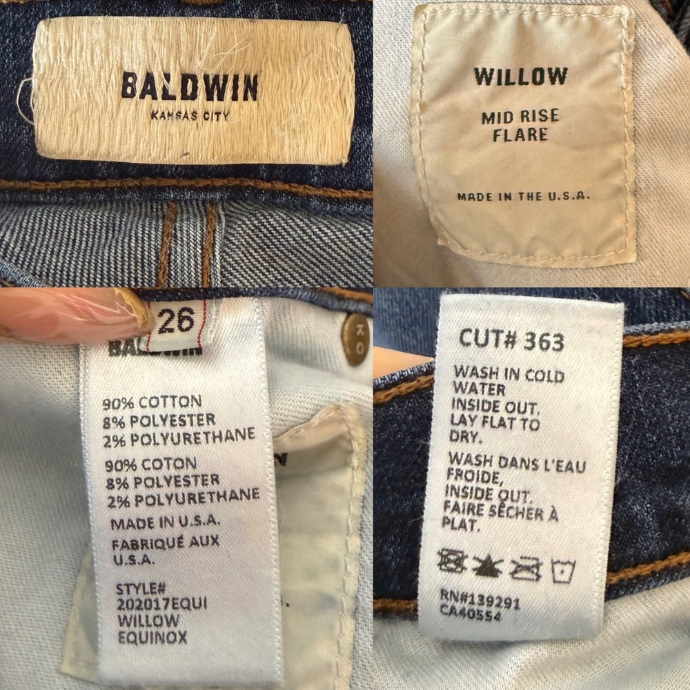 Baldwin Kansas City Willow Jeans Mid Rise Flare size 26 Equinox Made in USA - Picture 4 of 4
